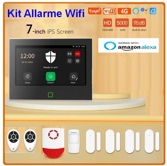 (immagine per) Kit Centralina di Allarme senza fili wifi con APP Tuya 7 pollici
