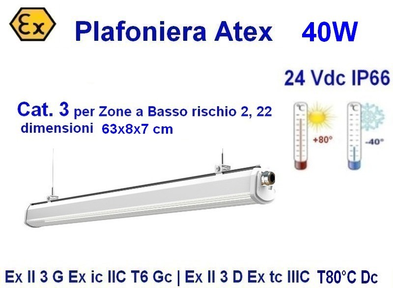 (immagine per) Plafoniera Atex 24 Vdc 40W 60 cm , Cat. 3 IP66