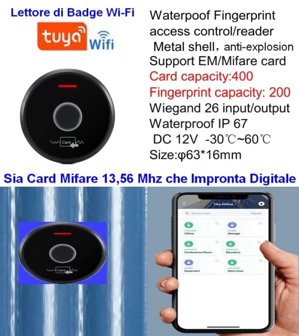 (immagine per) Lettore di Badge NFC Mifare senza Fili TAG + Impronte Digitali