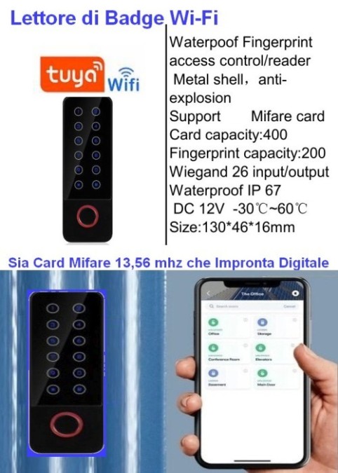 (immagine per) Lettore di Badge Wifi Pin + Card Mifare + Impronta Digitale