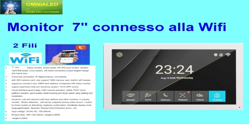 (immagine per) Monitor 7" solo 2 fili connesso alla wifi