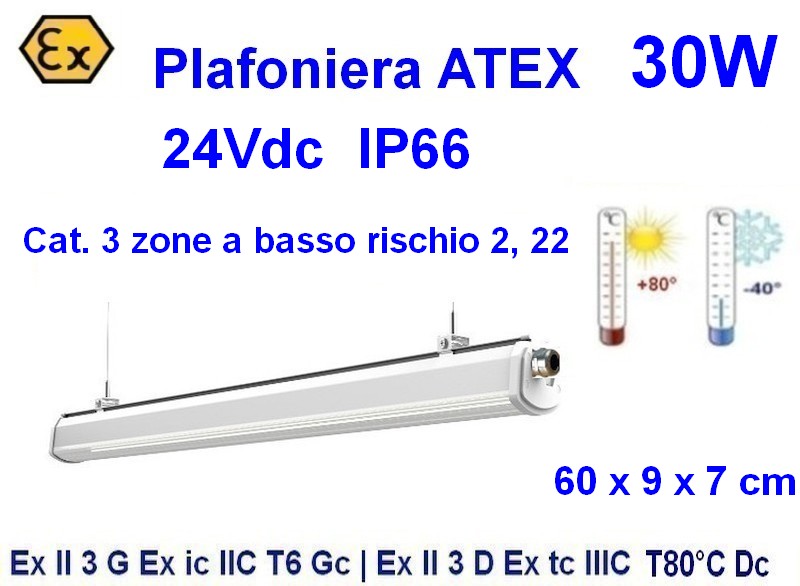 (immagine per) Plafoniera Stagna Atex 24Vdc 30W 60 cm , Cat. 3 IP66