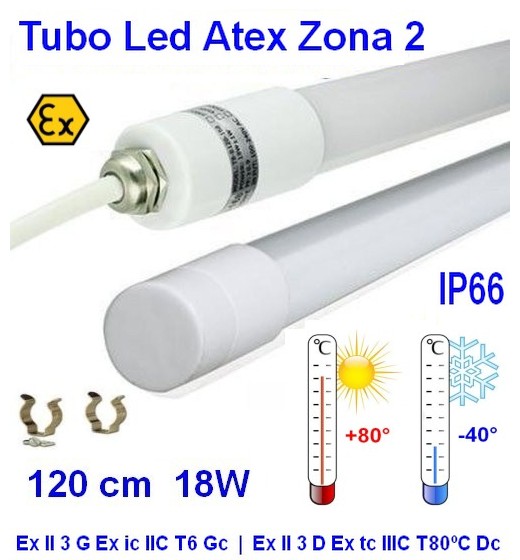 (immagine per) 10 Plafoniere Atex 18W 120 cm 24V IP66 Cat 3 Alta Temperatura