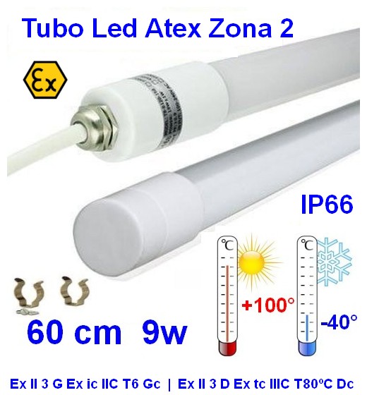 (immagine per) Plafoniera Atex 9W 60 cm 24V IP66 Cat 3 alta Temp.
