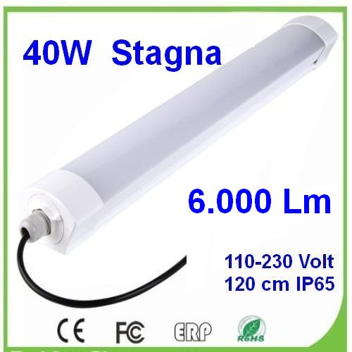 (immagine per) Plafoniera a LED doppia stagna 40W 120 cm 110-230 volt