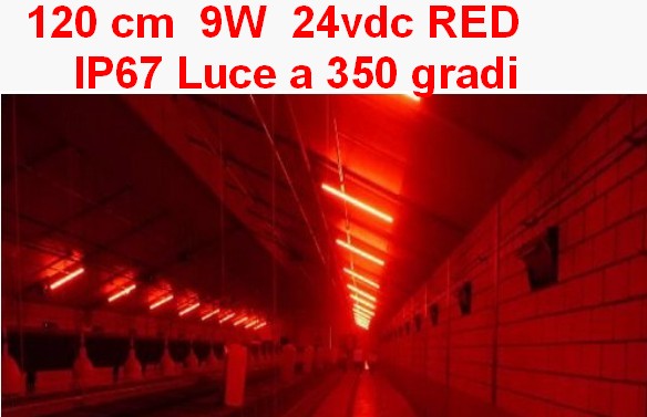 (immagine per) Tubo a Led ROSSO 120 cm luce 350 gradi 24V 9W IP67
