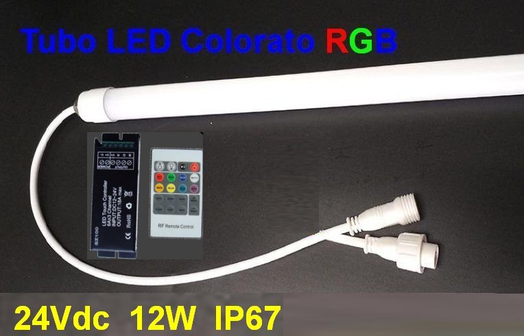 (immagine per) Plafoniera Tubo Led Colorato RGB 60 cm 24Volt IP67