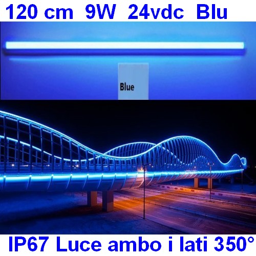 (immagine per) Tubo Led BLU 120 cm luce 350 gradi 24V 9W IP67