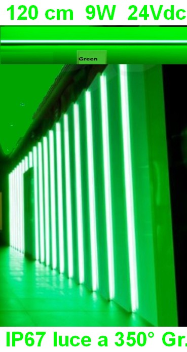 (immagine per) Tubo Led VERDE 120 cm luce 350 gradi 24V 9W IP67